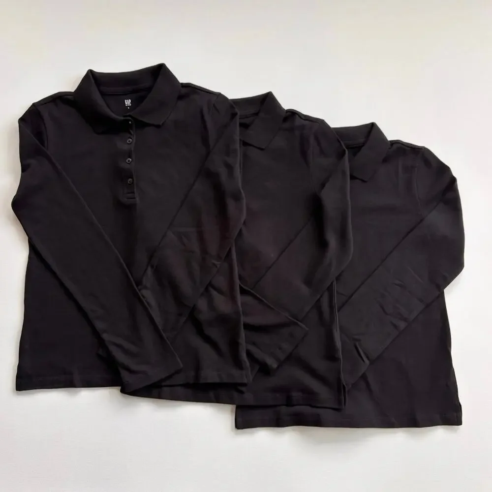 Gap Kids Uniform Stretch Pique Polo Shirt Lot of 3 Kids Size 10 Black NWT